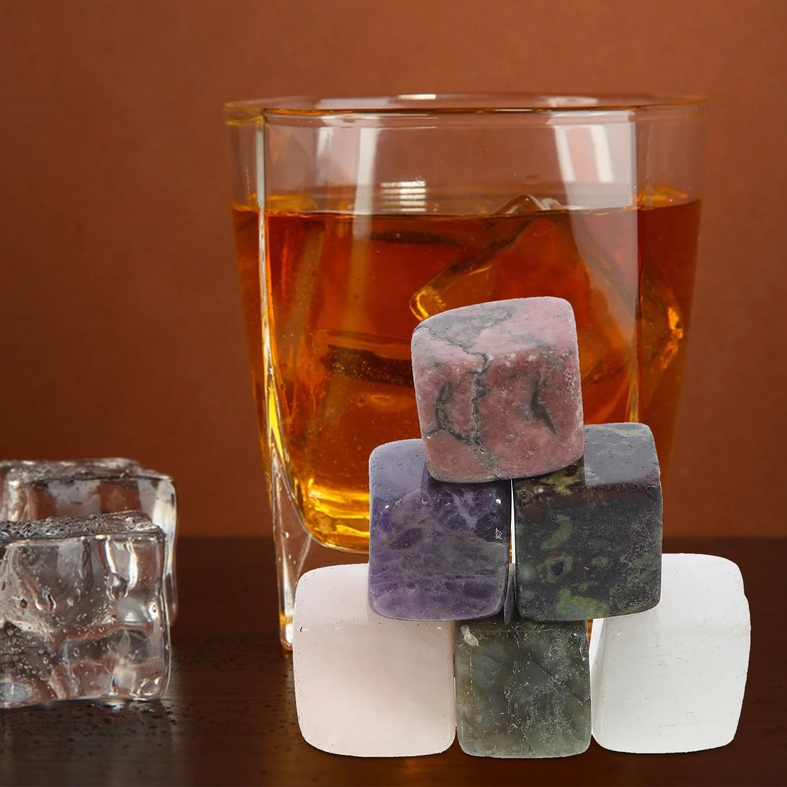 

6 pcs Quartz Whiskey Stones 0 8 Inch Crystal Ice Cubes for Drinks Reusable Cooling Set 6 Colors White Pink Purple