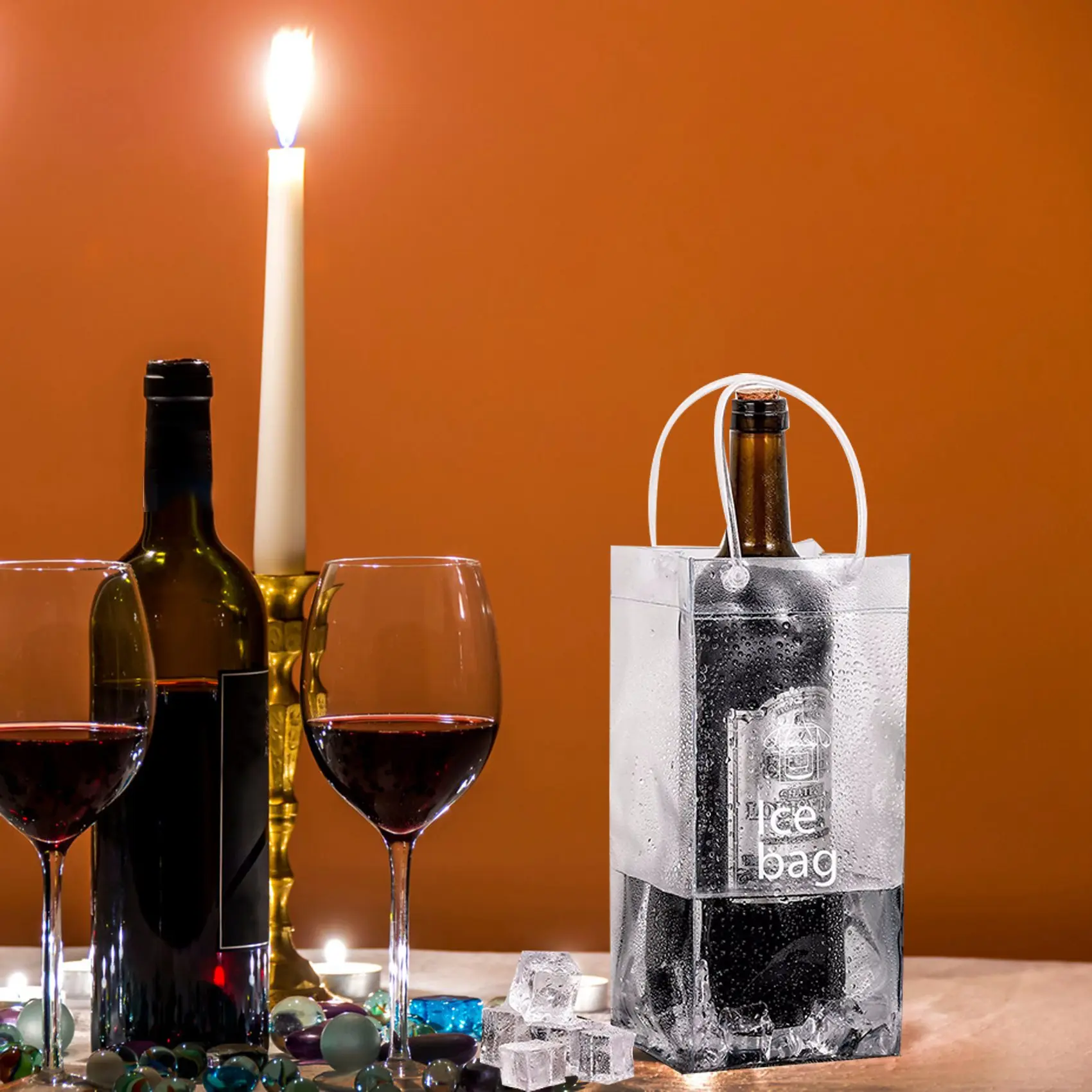 

Portable Ice Wine Bag Wine Cooler Bag PVC Wine Pouch Bags With Handle For Champagne, Cold Beer, Wine-[LUCK 9]