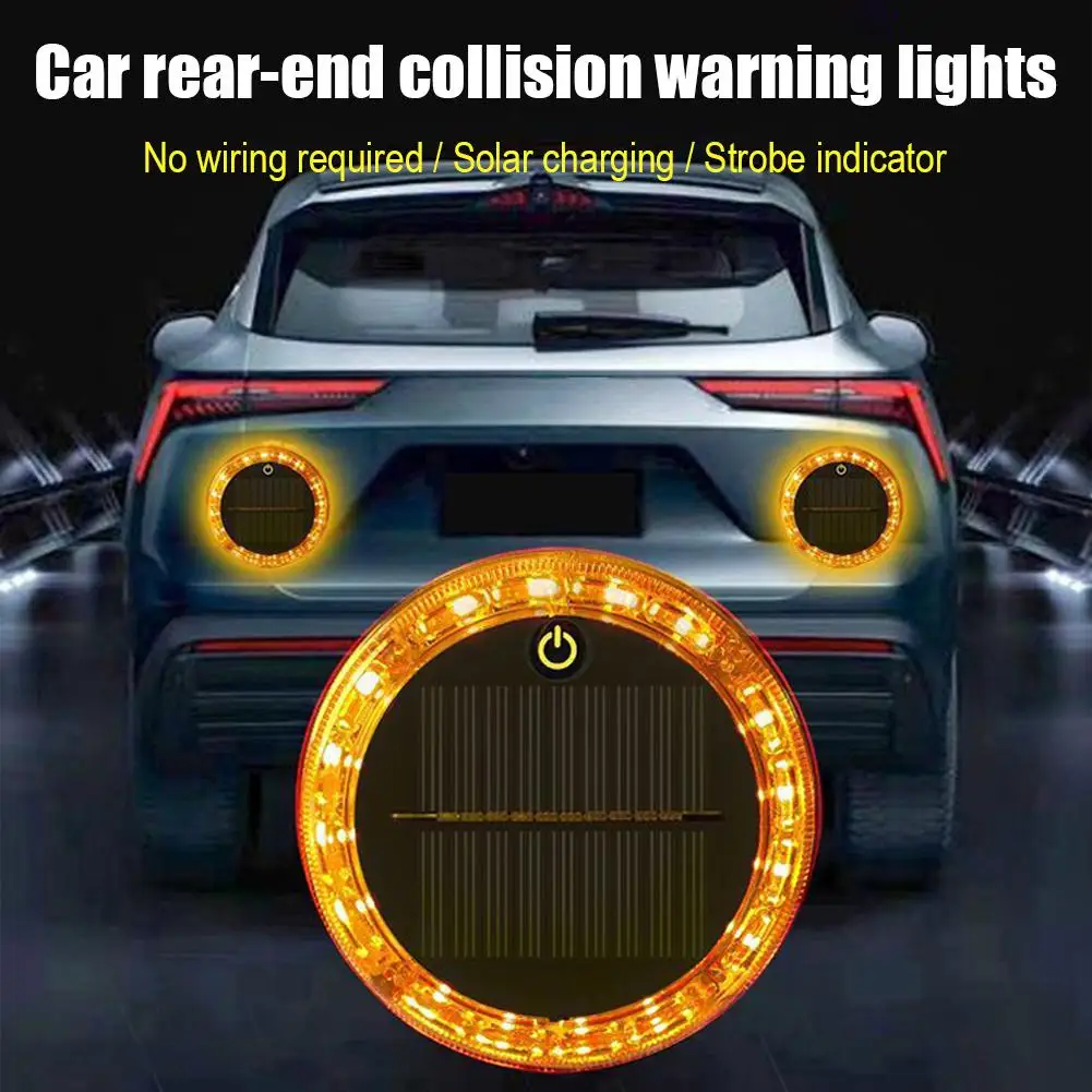 Solar Powered LED Warning Flash Light Anti Rear End Collision Magnetic No Wiring Universal For Car Truck Motorcycle Trailer