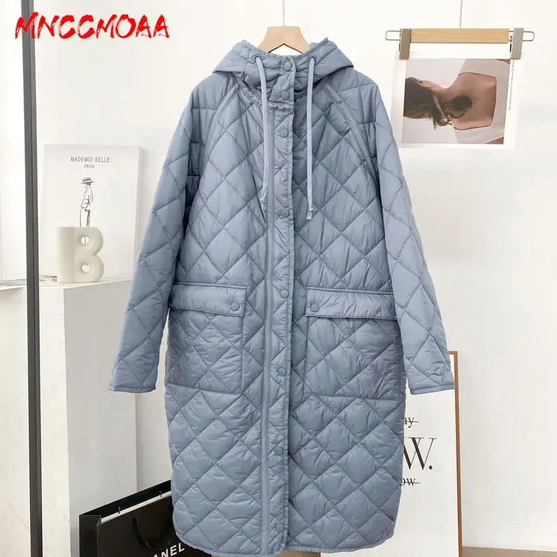 MNCCMOAA-Women\'s Vintage Plaid Hooded Parkas, Casual Coat, Loose Tops, Outerwear, High Quality, Autumn, Winter Fashion, 2024