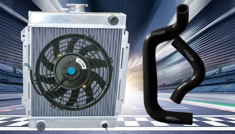 Radiatore in alluminio + ventola + TUBO in silicone per DATSUN 1200 B110 A12/A12T 1.2L 1970-1976 75 74 73 70 71 72 76 1971 1972 1973 1974 1975 1976