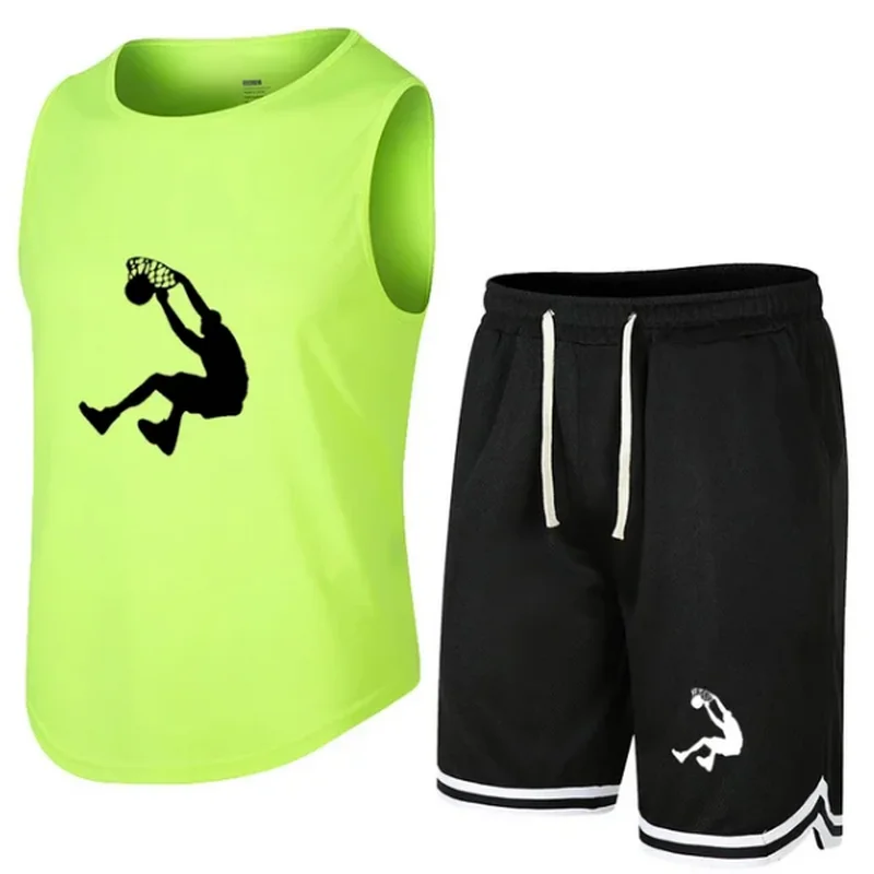 Summer basketball Sleeveless T-Shirt Set Men Tank Top + Shorts Male Fitness Competition Training Vest ventilate Tracksuit