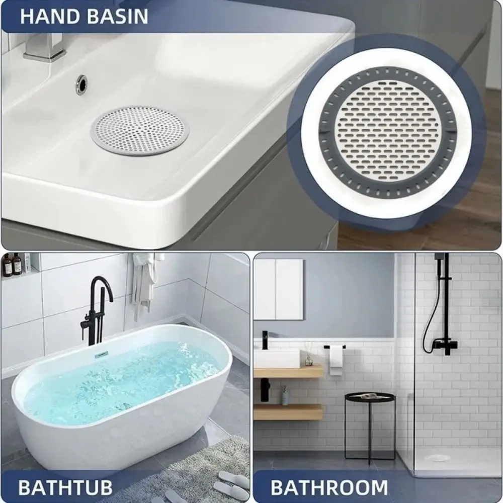 304 Stainless Steel Floor Drain Filter Anti-Clogging Silicone Edging Bathtub Hair Catcher Round/Square Rust-proof