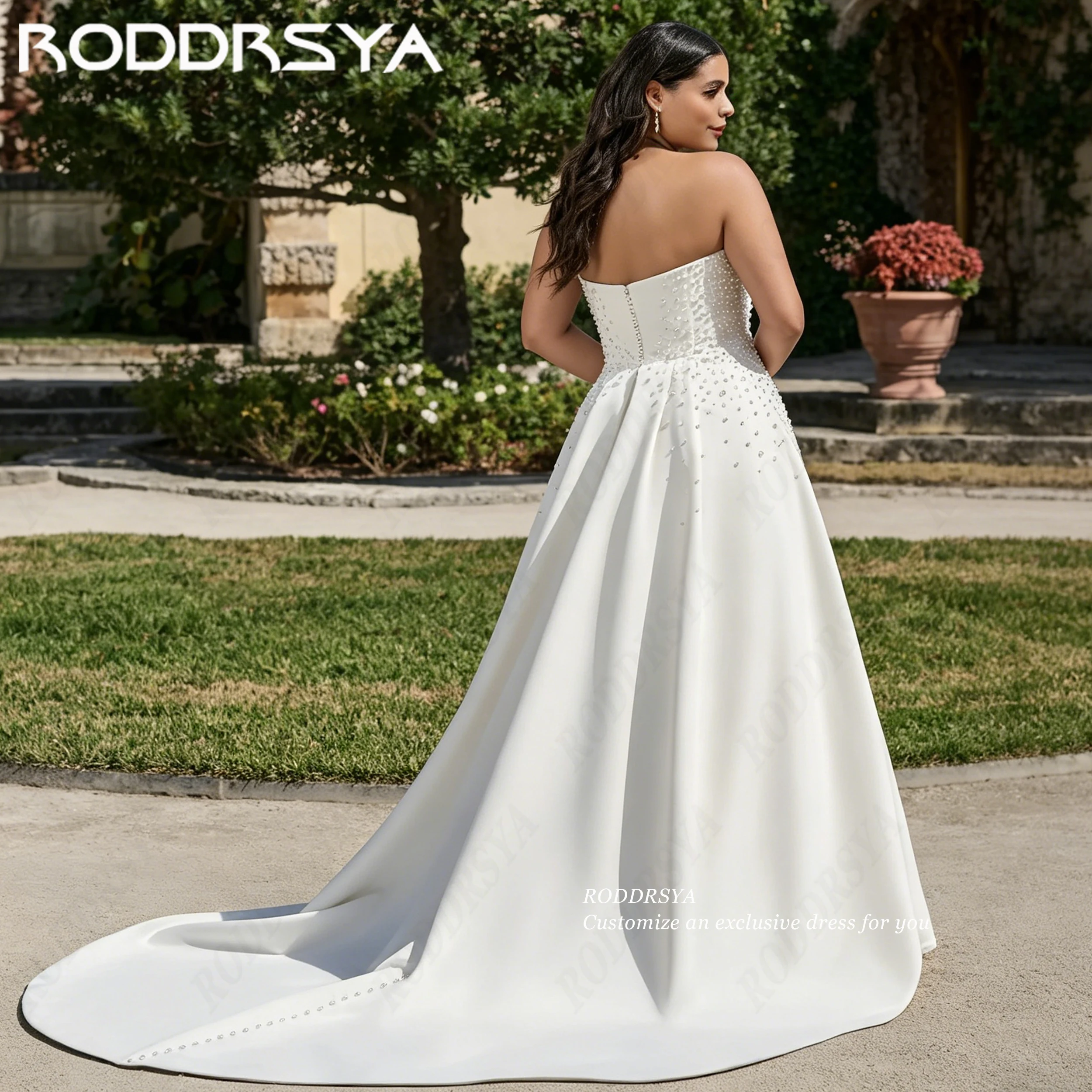 RODDRSYA Strapless Wedding Dress Plus Size 2026 With Scarf For Women A Line Satin  Luxury Pearls Bridal Dresses Custom Made