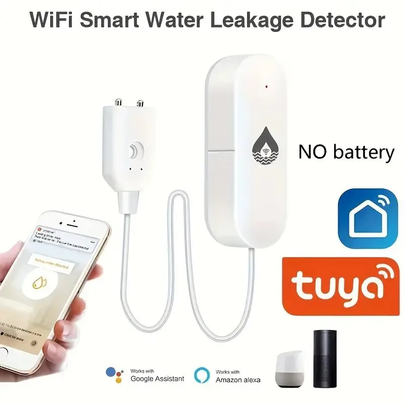 Sensor inteligente de fugas de agua WIFI Tuya, alarma, Sensor de fugas de agua de inundación, Compatible con Smart Life, Google Home, Alexa