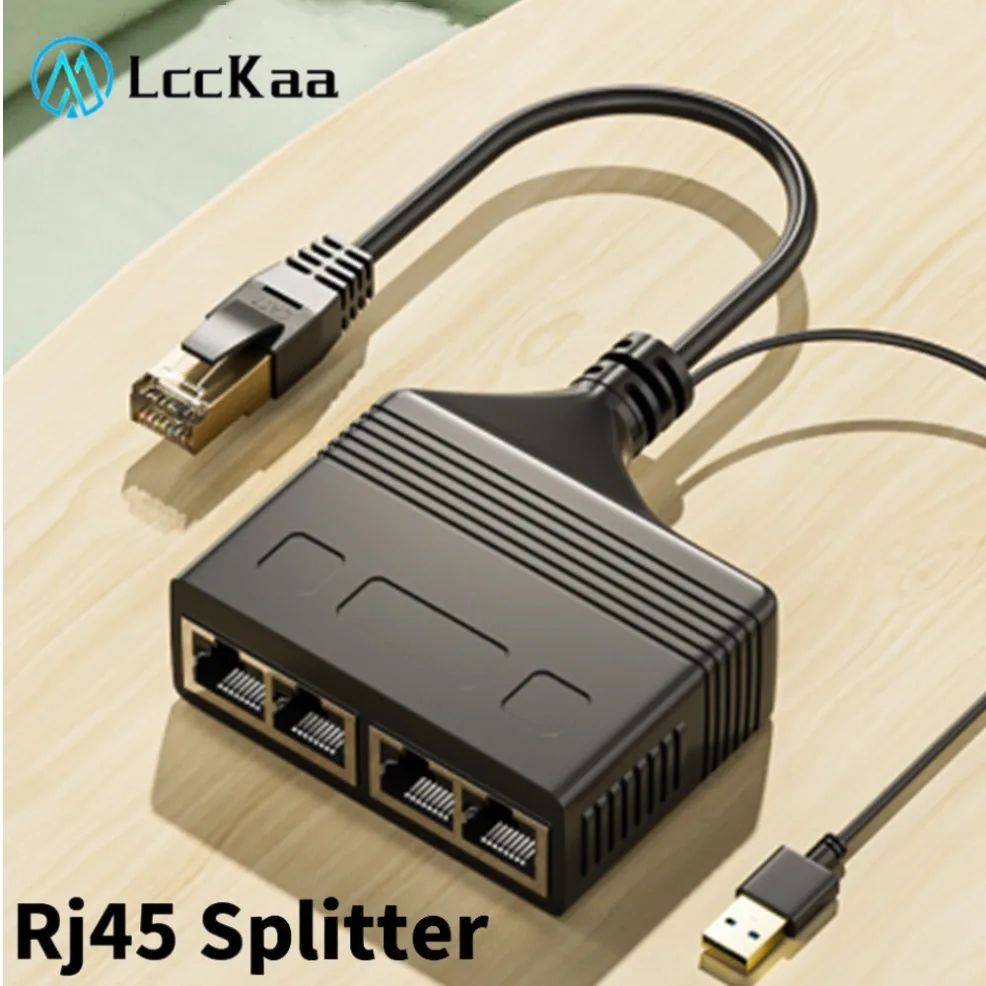 LccKaa RJ45 Splitter 1 to 4 Ethernet Adapter Internet Network Cable Extender RJ45 Connector Coupler for PC Laptop TV Box Router 