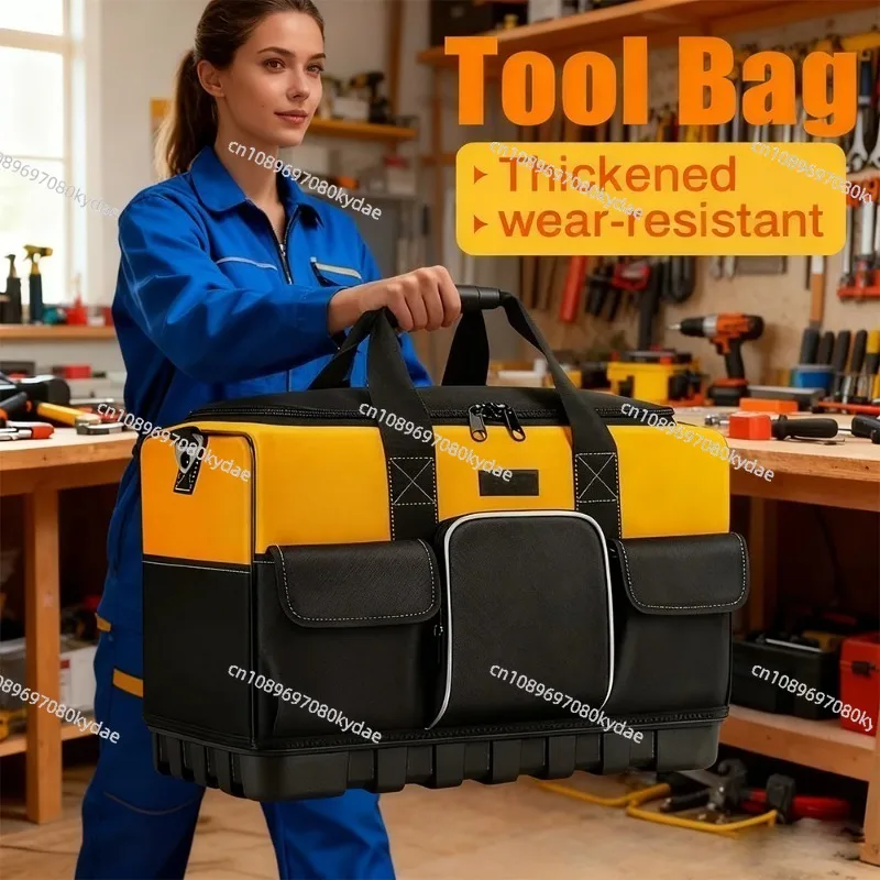 Multi Pocket Electrician Tool Bag Hard Bottom Durable Waterproof Tool Tote Shoulder Strap Tool Storage Organizer For Work Use