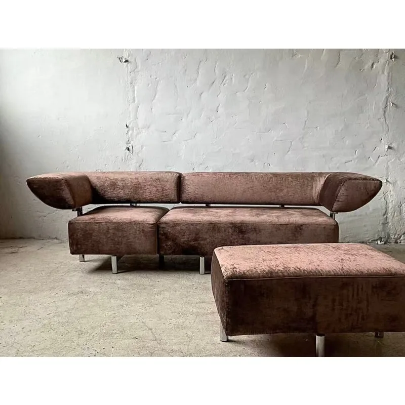 Dark brown sofa with large armrests and chenille flannel sofa