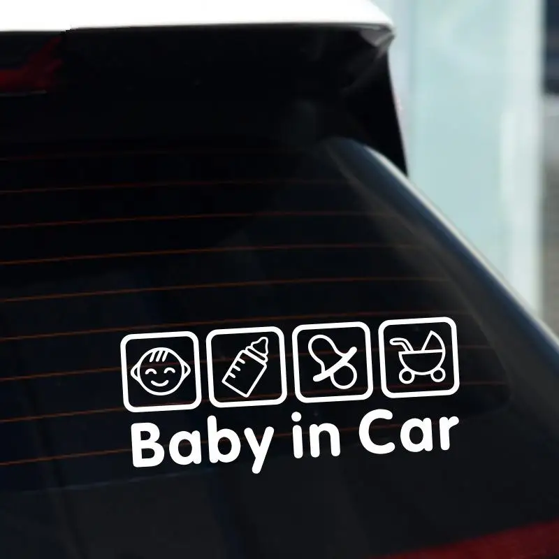 Waterproof Baby In Car Decal With Cute Cartoon Icons And Easy Install Perfect For Car Rear Window Safety Reminder