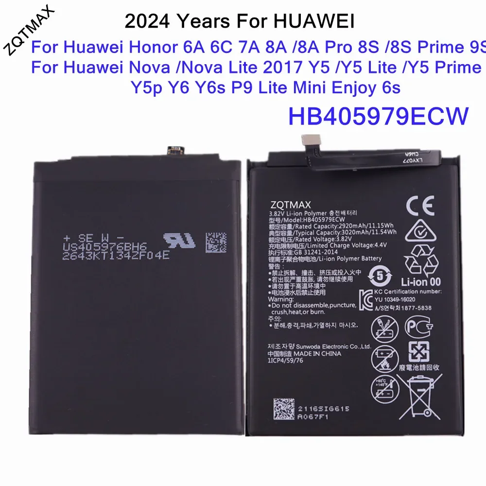 HB405979ECW Battery For Honor 9S 7A 6A 6C 8A Pro 8S Prime Huawei P9 Lite Mini Y5 Lite Prime Y5p Y6 Y6s Enjoy 6s Nova Lite 2017