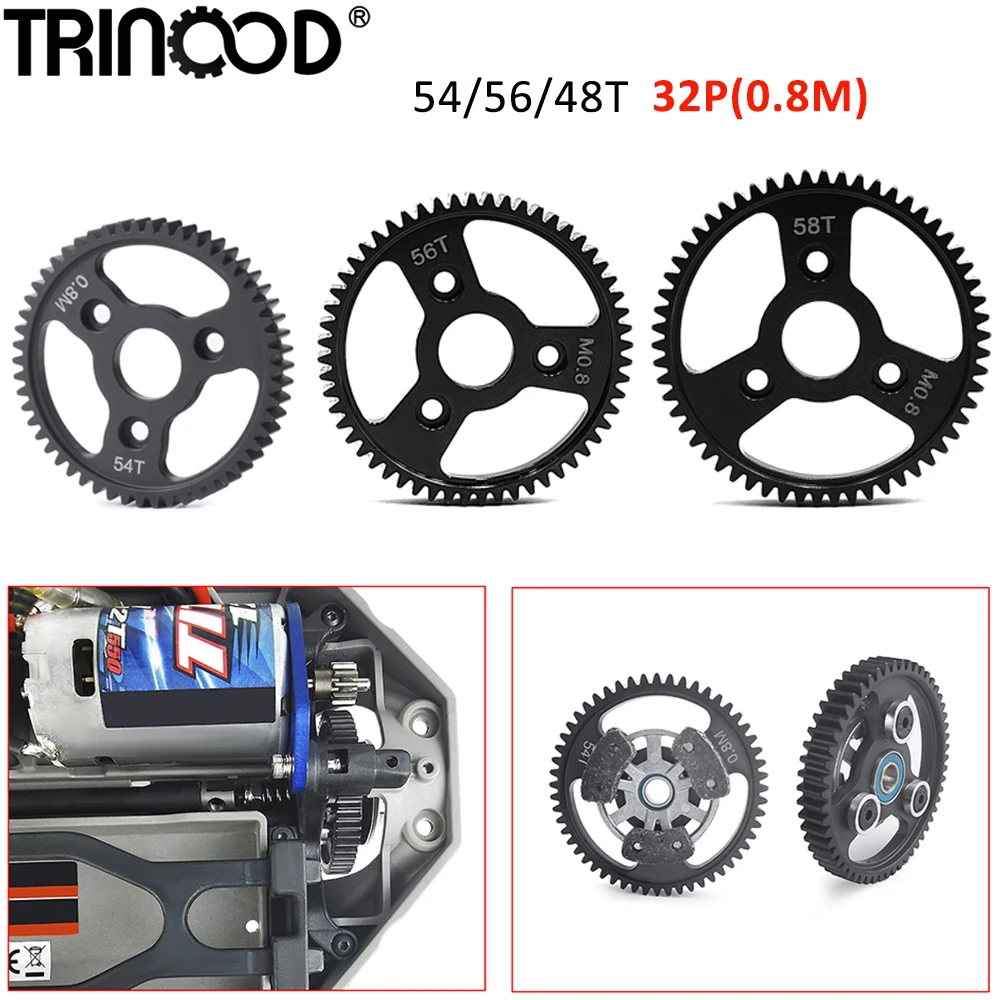 TRINOOD çelik ana Spur dişli 32P 0.8M Motor Slash için pinyon dişliler 54/56/58T, Revo, e-revo, zirve 1/10 RC Buggy kamyon yükseltme parçası
