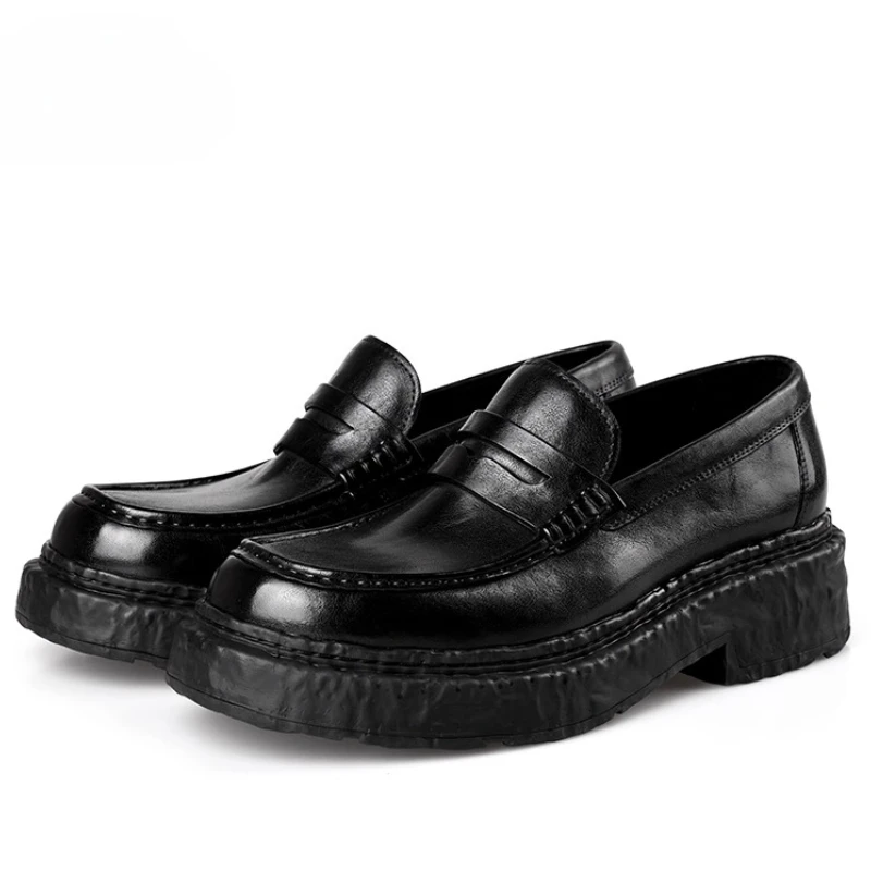 

Итальянские деловые лоферы из телячьей кожи, мужские дышащие удобные модельные туфли из натуральной кожи на толстой подошве, увеличивающие рост