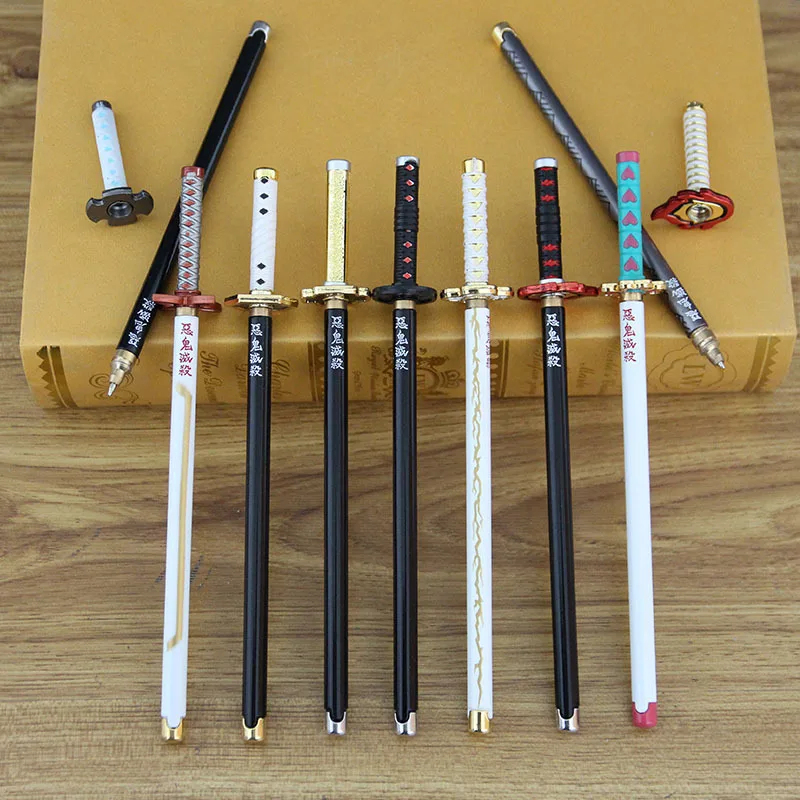 Samurai Sword Katana Sign Pen Demon Slayer Mini Metal Model Decorations Cartoon Anime Manga Display Office Student Stationery