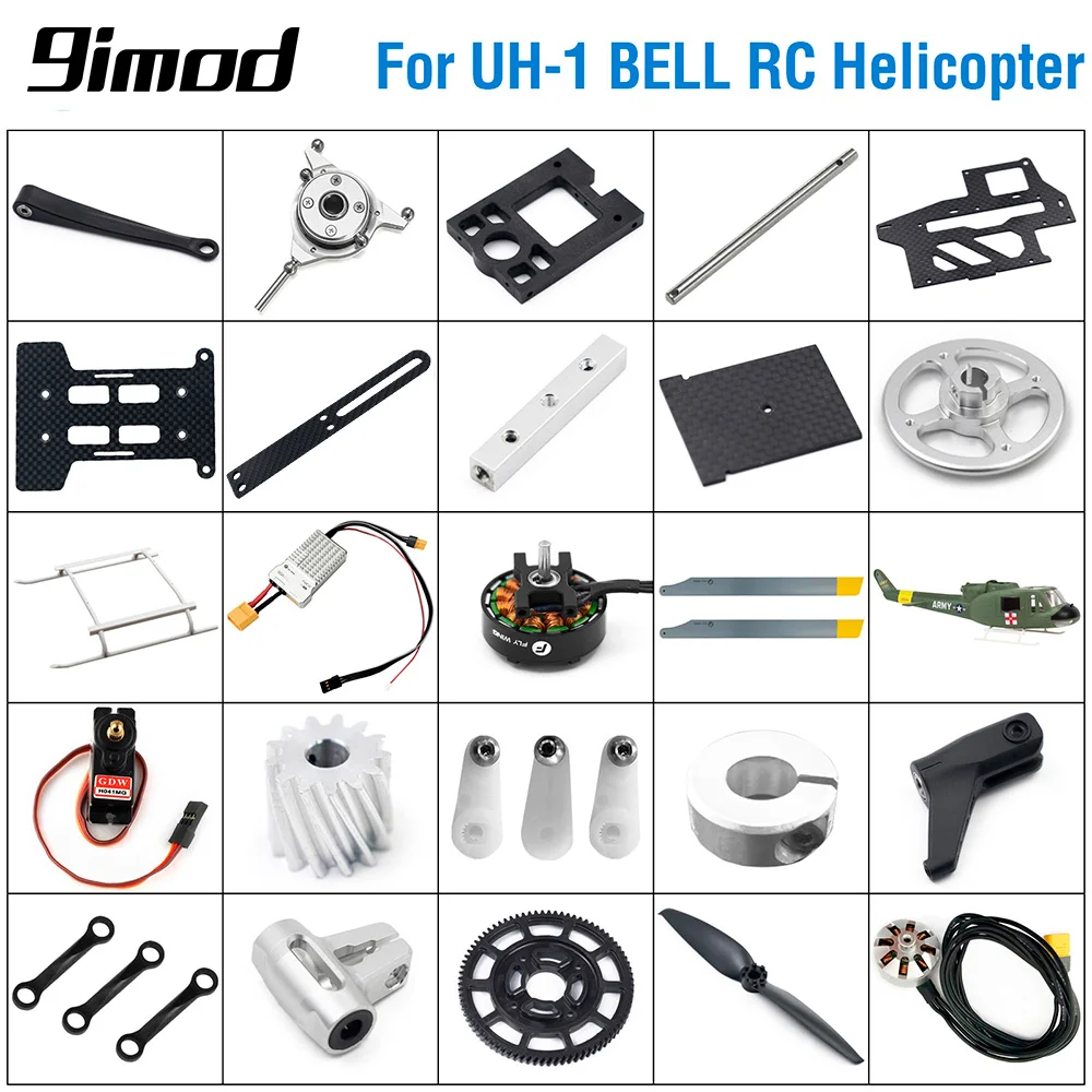 Fly Wing UH-1 BELL RC Helicopter Parts Original Factory Installed Plate Tail Blade Main Blade Motor Feathering Shaft Servo ESC