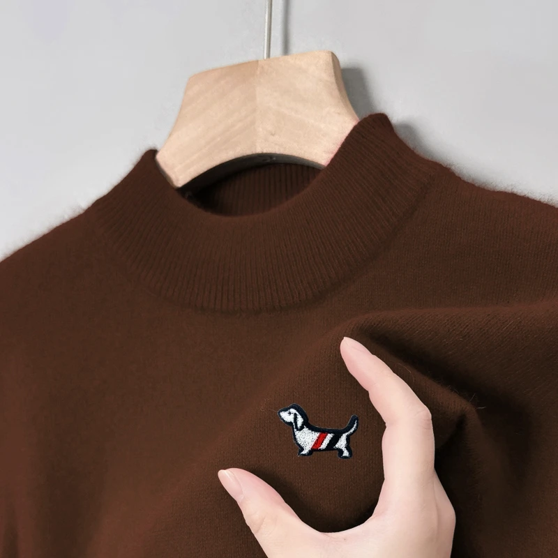 رائجة البيع الفاخرة جودة الرجال متماسكة سترة وهمية الرقبة الكلب التطريز البلوز الخريف الشتاء رائعة موضة لينة الدافئة ملابس رجالي #5