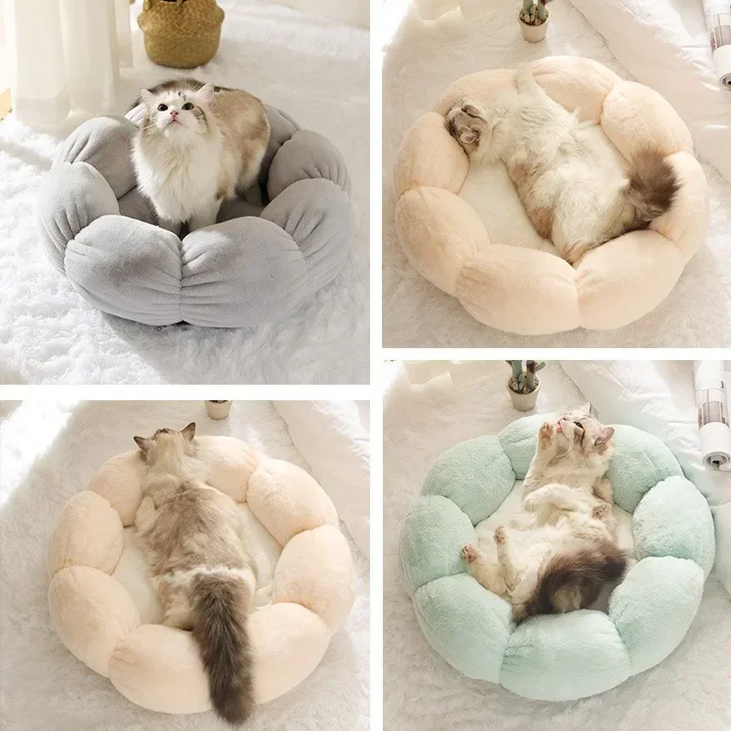 Pet Flower Nest Cat Bed Level 4 Universal Washable Neck Protector Deep Sleeping Dog Bed Suitable for Small Dogs and Cat Supplies