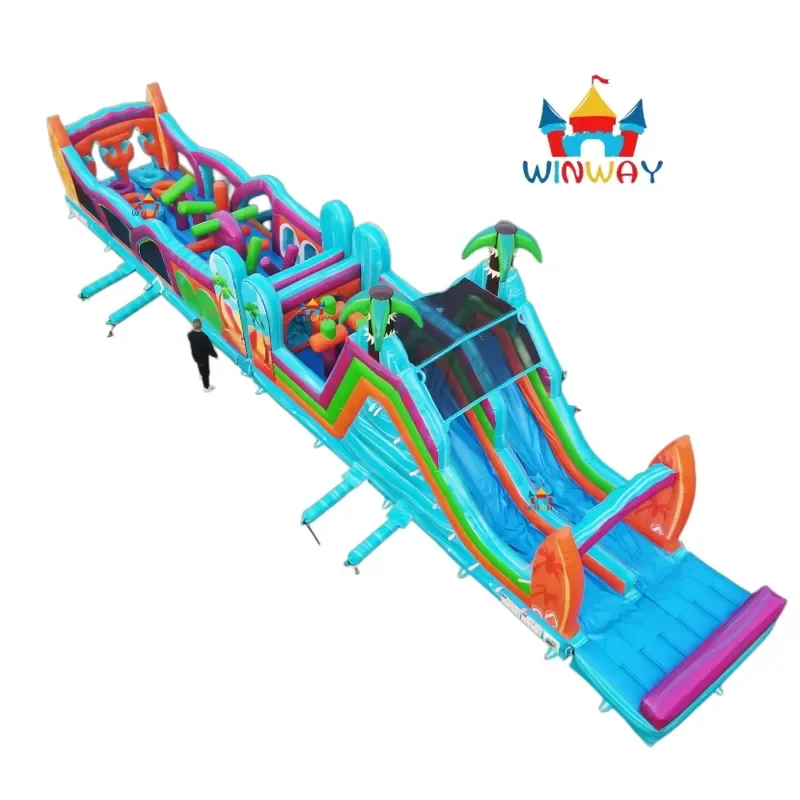Commercial Grade Inflatable Obstacle Course With Water Slide Outdoor Amusement Equipment For Rent Or Sale 2026 Hot Selling