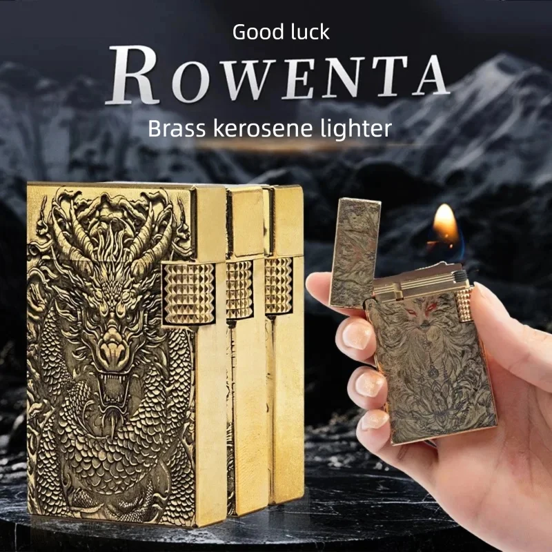 

ROWENTA латунная рельефная керосиновая зажигалка из хрустящей стали звук ветрозащитный персонализированный инструмент для освещения сигарет классический мужской подарок