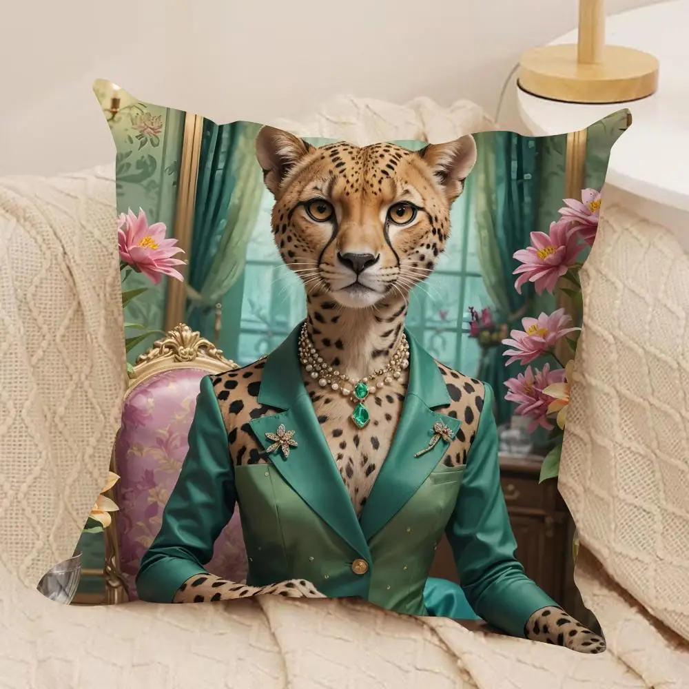 Elegant Royal Leopard Portrait Throw Pillow Case for Living Room Couch view 3