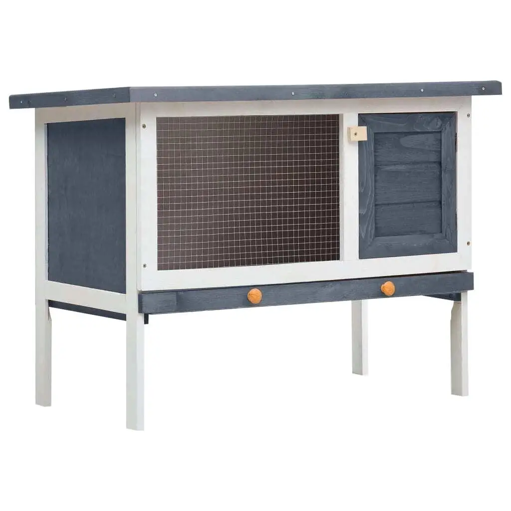 Gray Wooden Outdoor Rabbit Hutch - Single Layer, Durable & Spacious Habitat for Pets