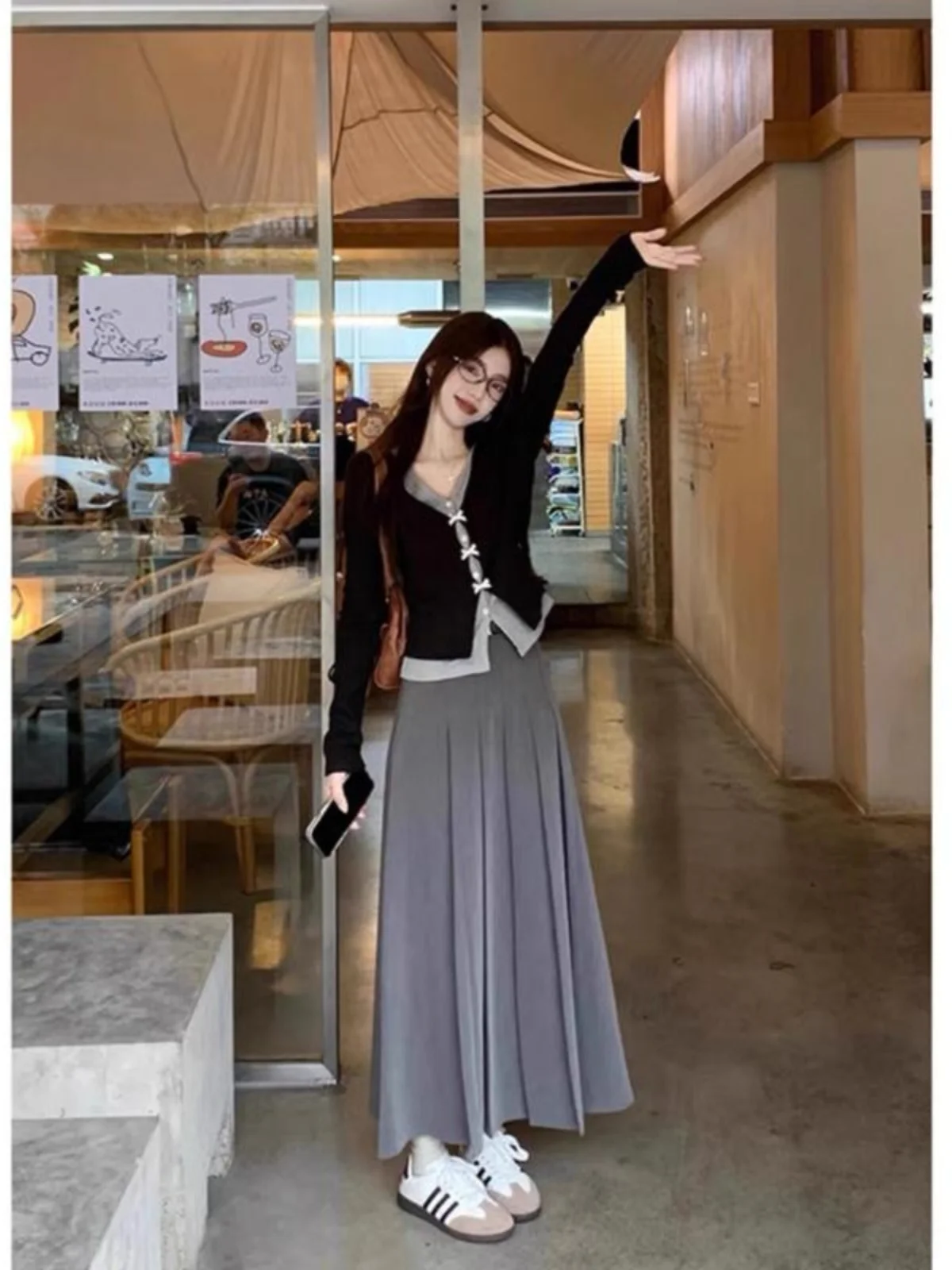 

Korean Style Knot Short Sleeve Knitted Sweater Skirt Set Women's Early Autumn Fashion Slim Fit Long Sleeve Vestidos