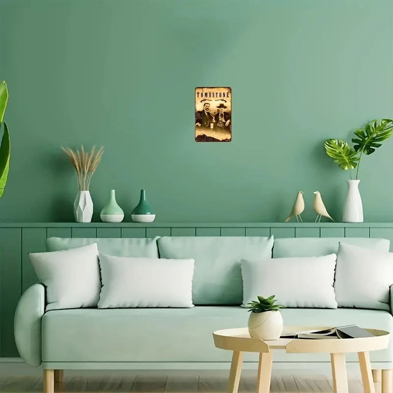 مسطح ثنائي الأبعاد، قطعة واحدة من فن الحائط المعدني للفيلم الغربي العتيق "Tombstone Town 50.62 متر - حديد متين مقاوم للطقس 20.32 × 30.48 سم Rus #3