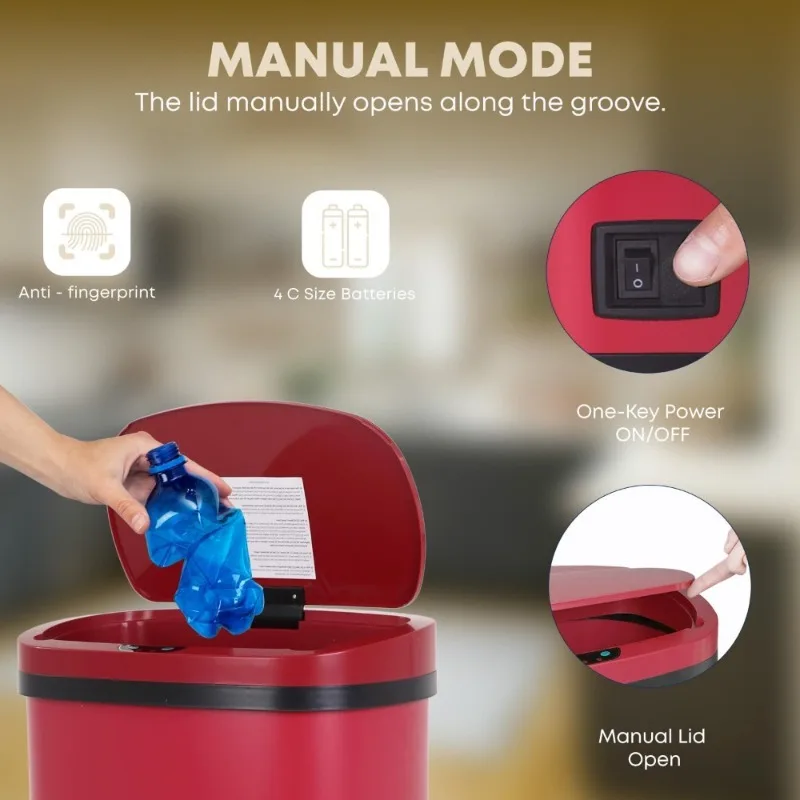 سلة مهملات المطبخ الأوتوماتيكية التي تعمل باللمس 13 جالون 50 لتر مع غطاء سلة المهملات المحمولة لمكتب غرفة نوم الحمام