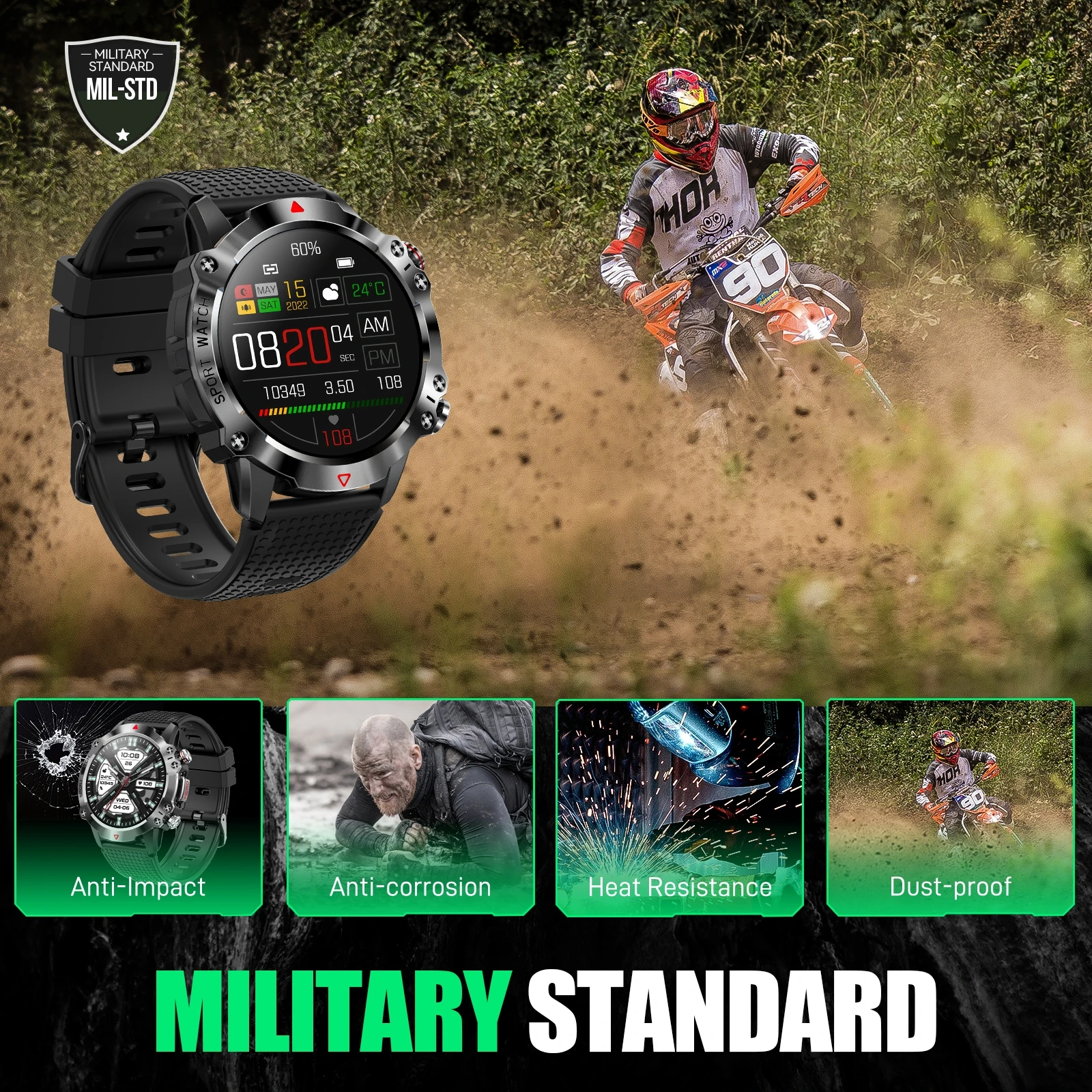 EIGIIS New Military Smart Watch for Men 1.39" HD Bluetooth Call Smartwatch IP68 Waterproof Fitness Tracker Watch with Heart Rate