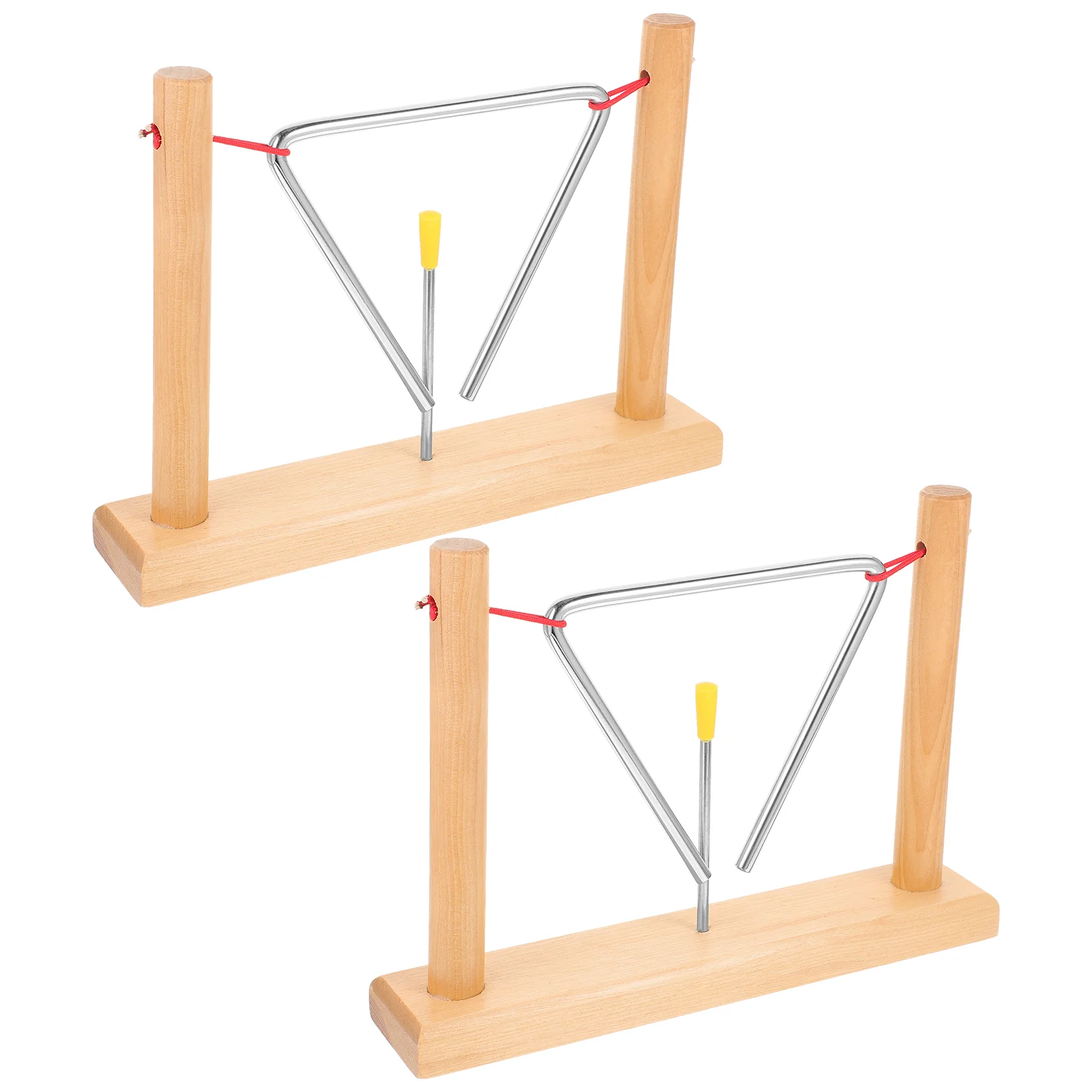 2 Sets Triangle Hand Percussion Instrument Metal Wood Bells Kids Educational Toys Strikers Sturdy Portable Safe Children