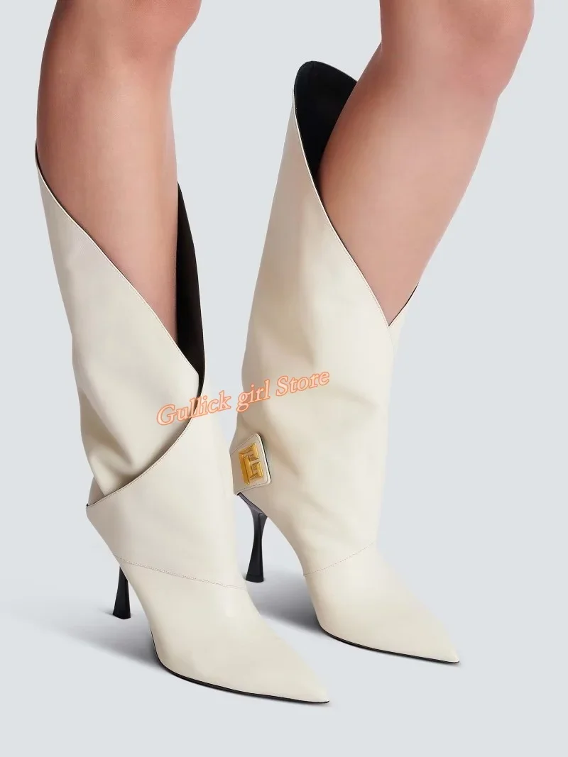 

Лоскутные ботинки на тонком высоком каблуке-шпильке, кожаные, белые, черные, сексуальные, с острым носком, без шнуровки, для подиума, 2026, зима-осень, женские модельные туфли