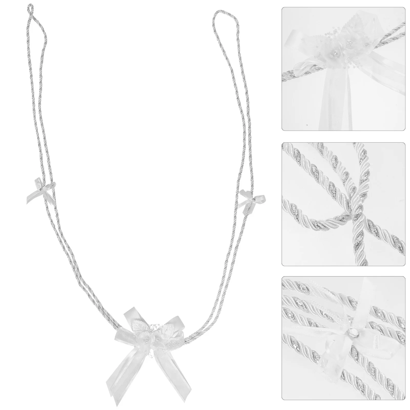

White Bow Wedding Lasso Rope Pearl Embellished Church Ceremony Bridal Handfasting Unity Cord Ivory Burlap Twine Simulated Leaf