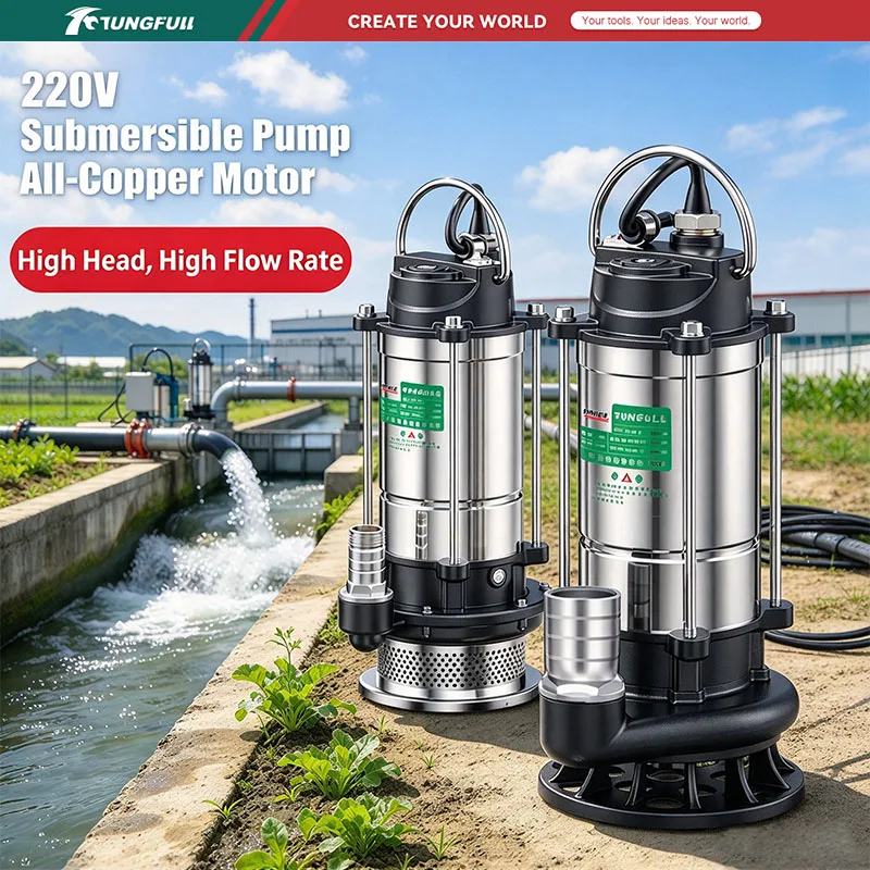 High Flow Submersible Pump 220V, Stainless Steel for Farm Irrigation Sewage Disposal Pond Water Circulation Electric Water Pump
