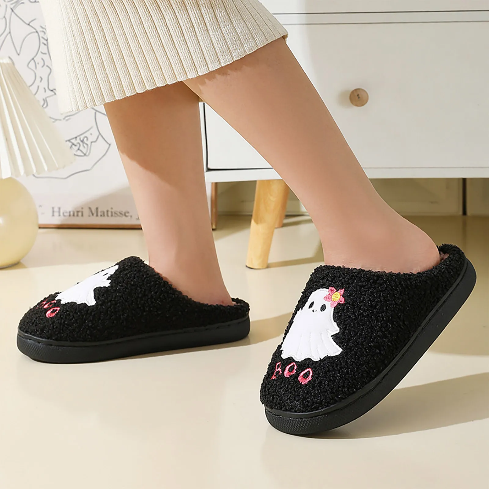 

Non-slip Flat Shoes for Women Men Skull Slippers Party Gifts New Halloween Cute Ghost Cotton Slippers Home Flat Indoor Slippers