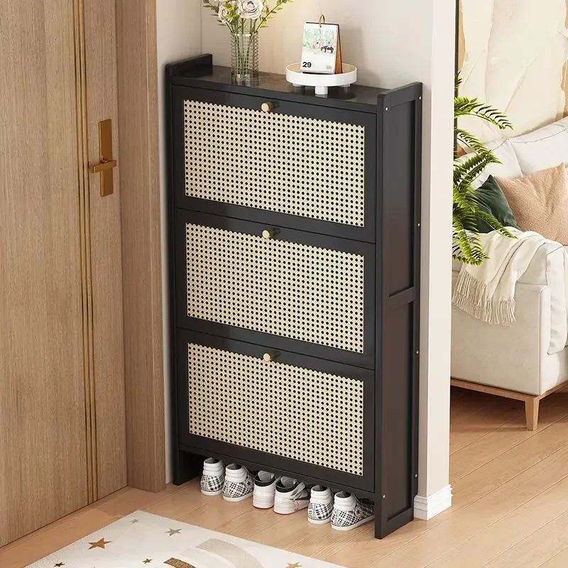 Ultra-thin shoe cabinet household door solid wood tipping bucket