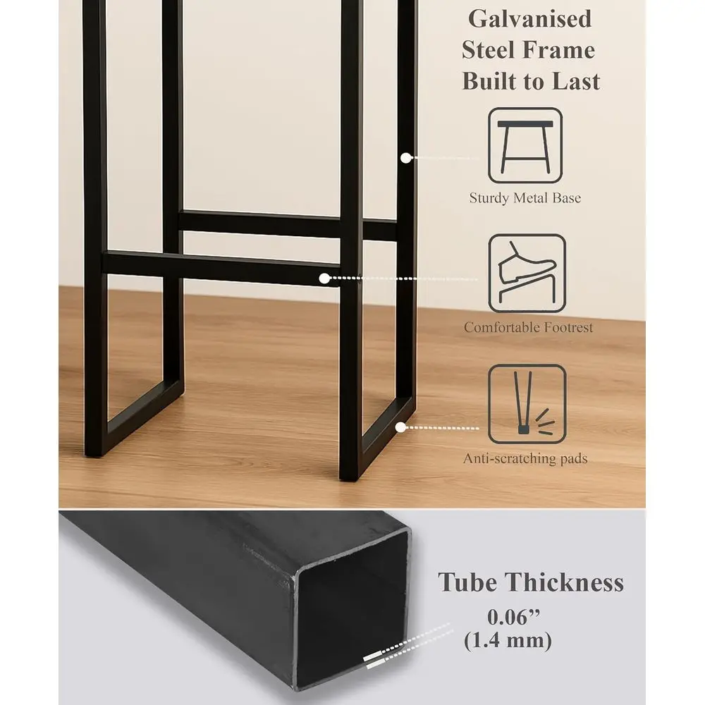 Paar 27 barkrukken met rugleuning, gewatteerde PU-leren stoelen, voetsteunen, zwart metaal, voor keuken of eetkamer