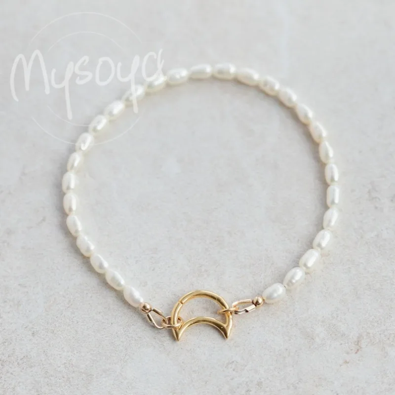 

MYSOYA 4-5 мм натуральный белый рис в форме пресноводного жемчуга браслет для женщин и мужчин с подарочной коробкой свадьба, день рождения, Рождественский подарок