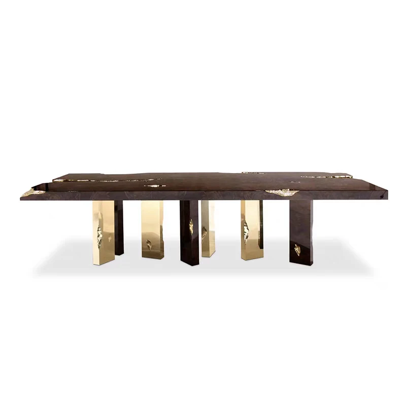Large household dining table, high-end luxury villa rectangular solid wood conference table