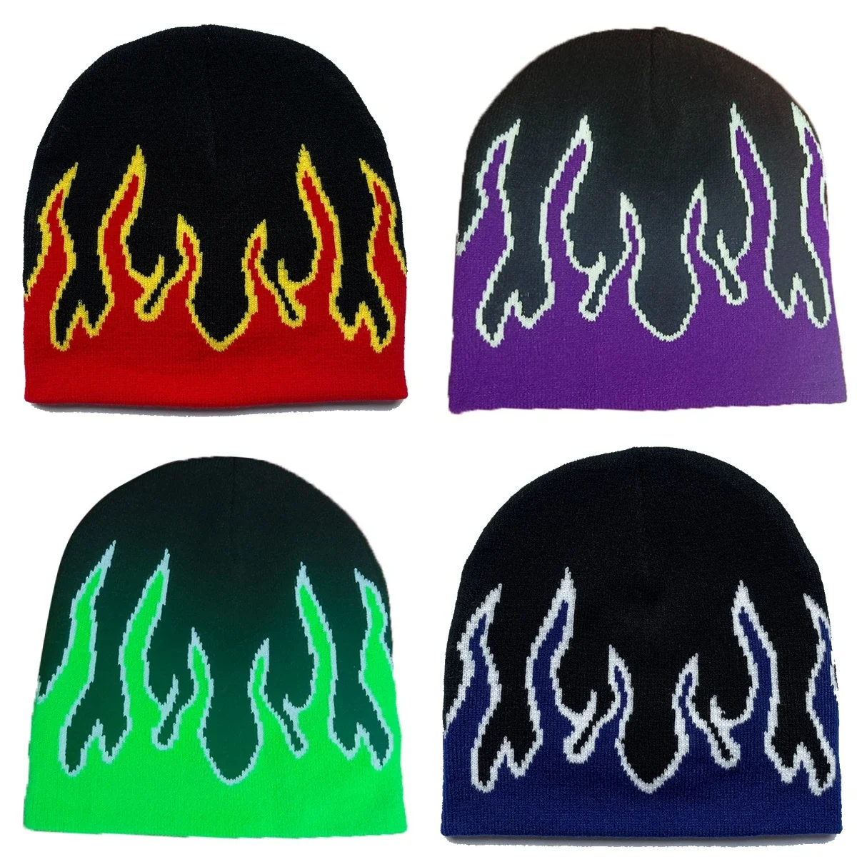 

Flame Pattern Bicycle Cap Elastic Warm Knit Cap Neutral Winter Fashion Outdoor Travel Pullover Hat Hip-hop Street