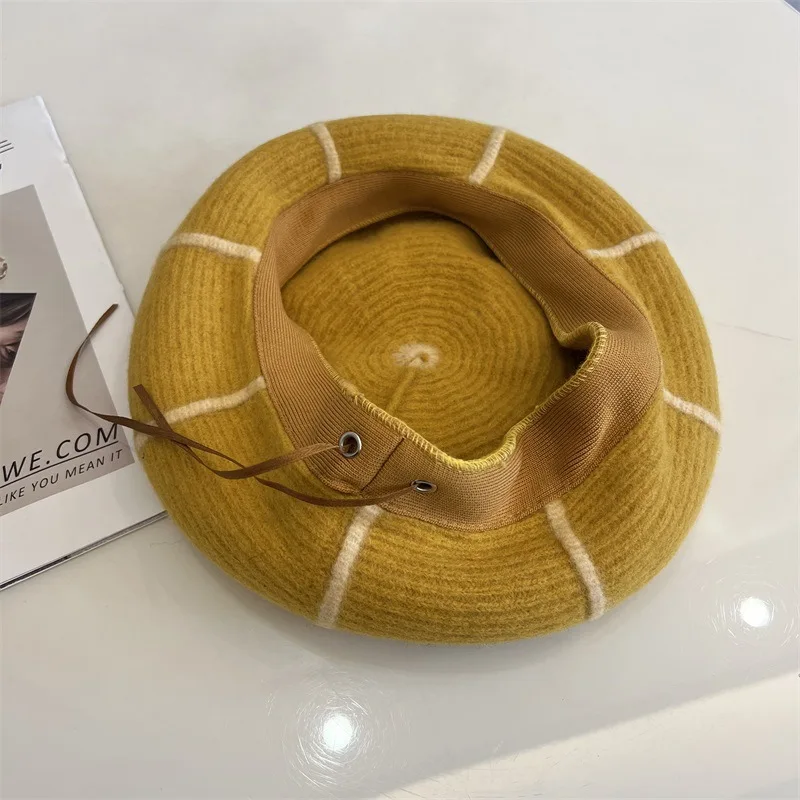 Neue Herbst Winter Baskenmütze Hut Für Frauen Achteckige Kappe Designer Top Qualität Wolle Weiche Warme Gestreiften Beste Abgestimmt Künstler Hut Geschenk – Detail 19