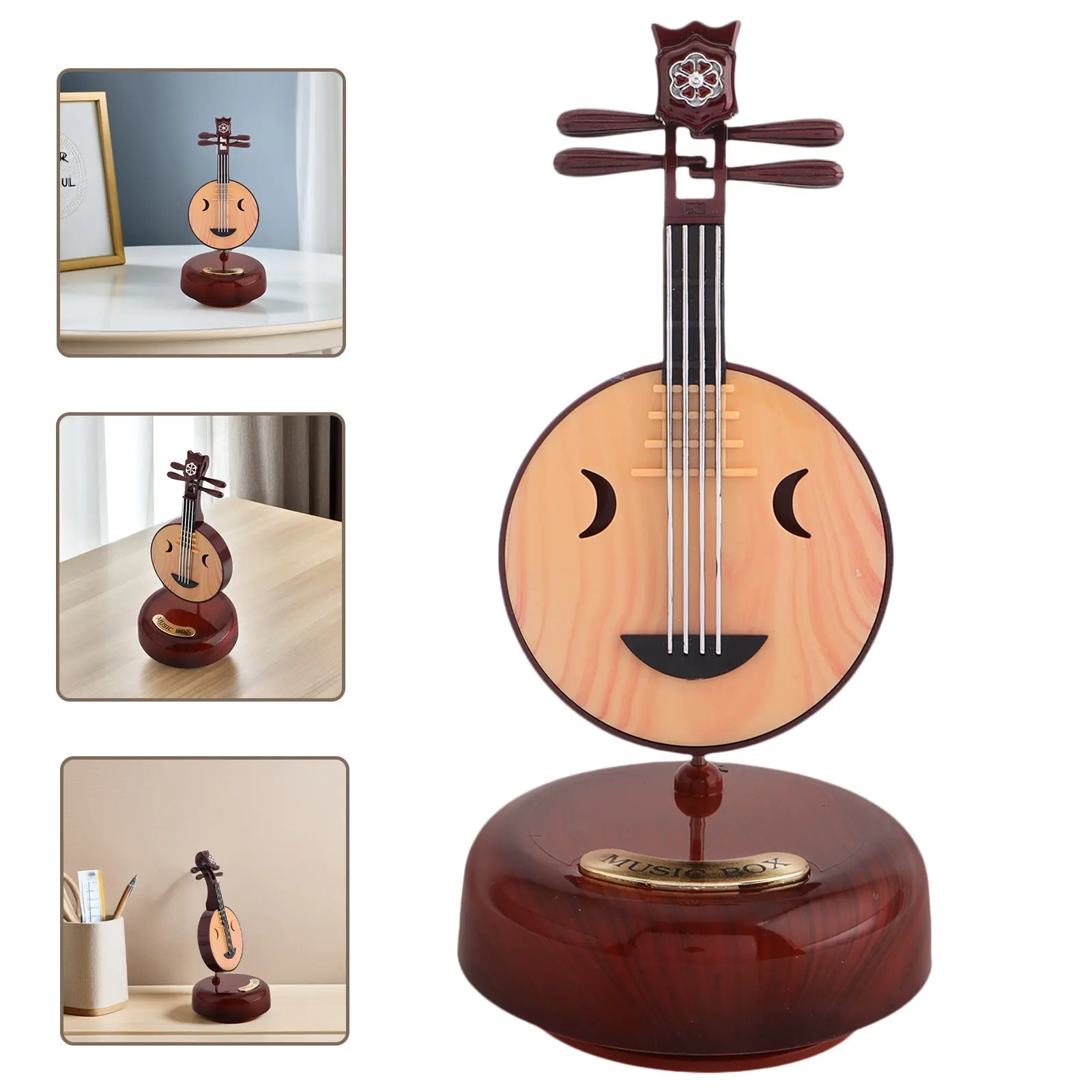 Classic Chinese Music Box Vintage Wooden Musical Instrument Desktop Ornament Rotating Carousel Relaxing Gift for Music