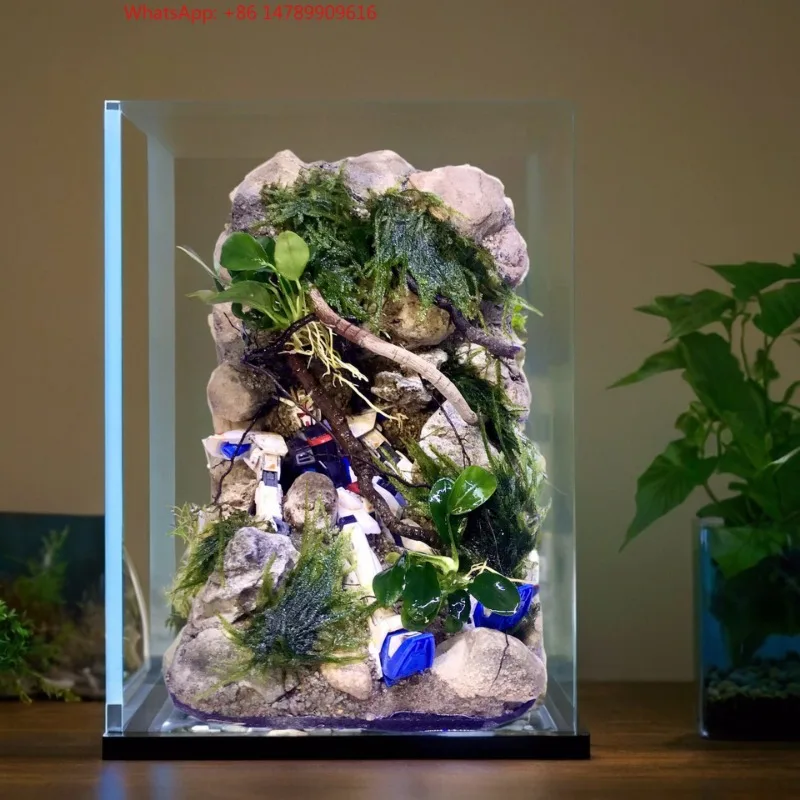 Battle damage Gundam fish tank landscape customization, micro landscape desktop landscape bottle Gundam desktop decorative