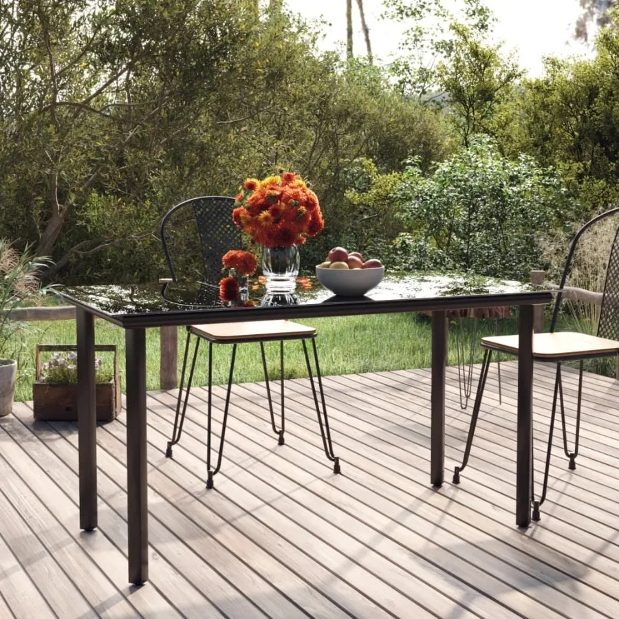 

Patio Dining Table Black 78.7x39.4x29.1 Steel and Tempered Glass