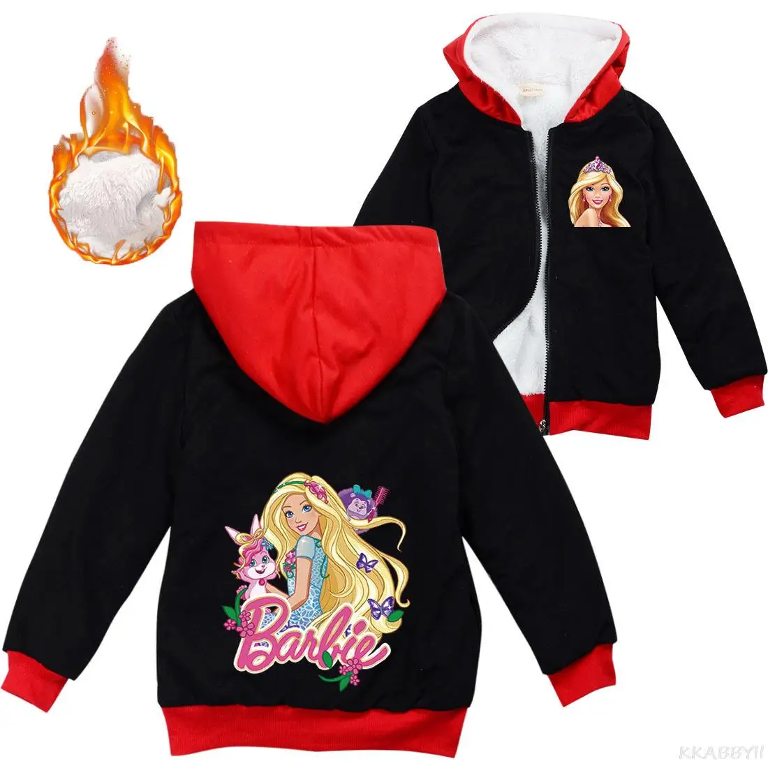 Giacca con cappuccio in velluto spesso caldo per bambini vestiti Barbie vestiti per ragazzi giacche con cerniera per neonate cappotto per bambini