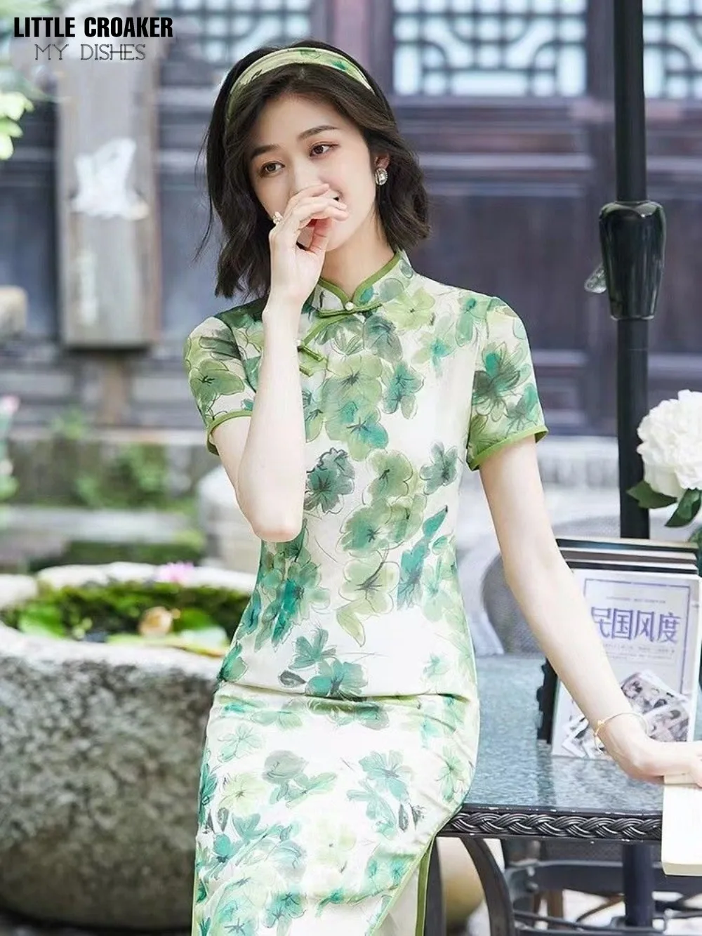 Qipao chino para mujer, vestido Cheongsam de seda de hielo, ajustado por encima de la rodilla, novedad de verano, 2023