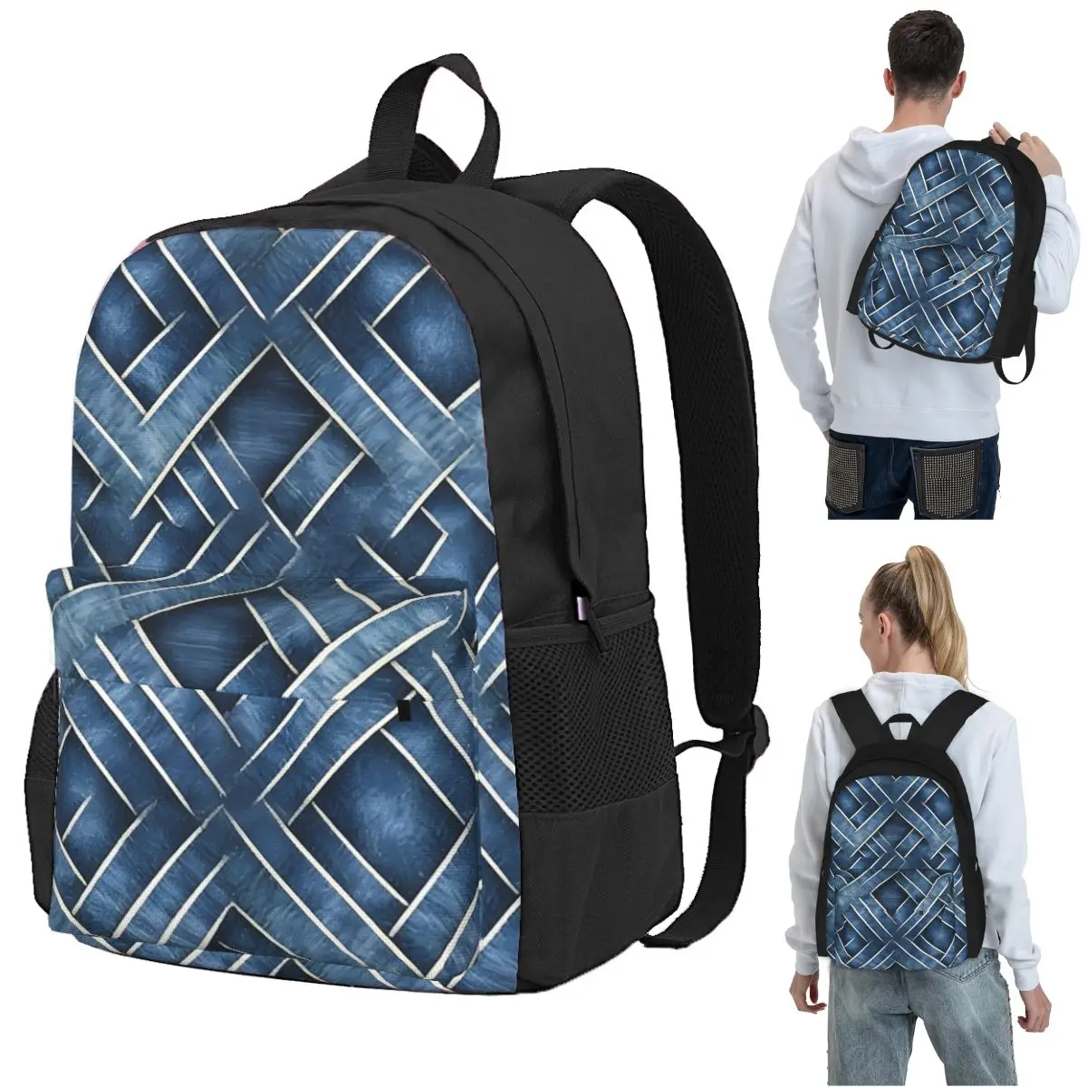 Graphic Denim Wash Pattern Backpack Student BookBag Children School Bag Laptop Shoulder Bags for Boys Girls