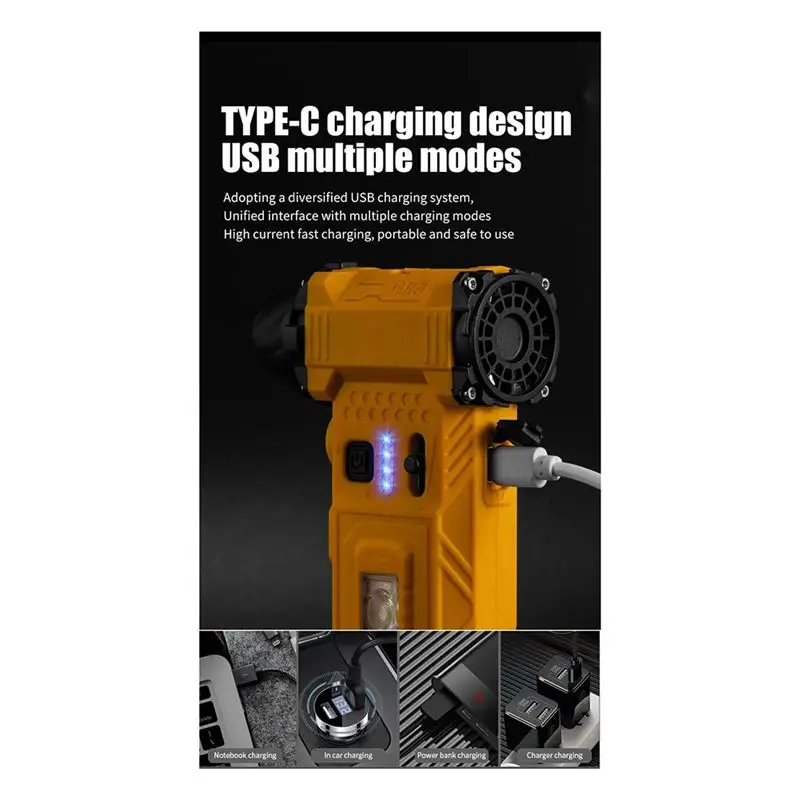 SDFC-مروحة العنف في الهواء الطلق فرش السيارات تنظيف مروحة منفاخ الغبار إضاءة الطوارئ مروحة يدوية عالية السرعة