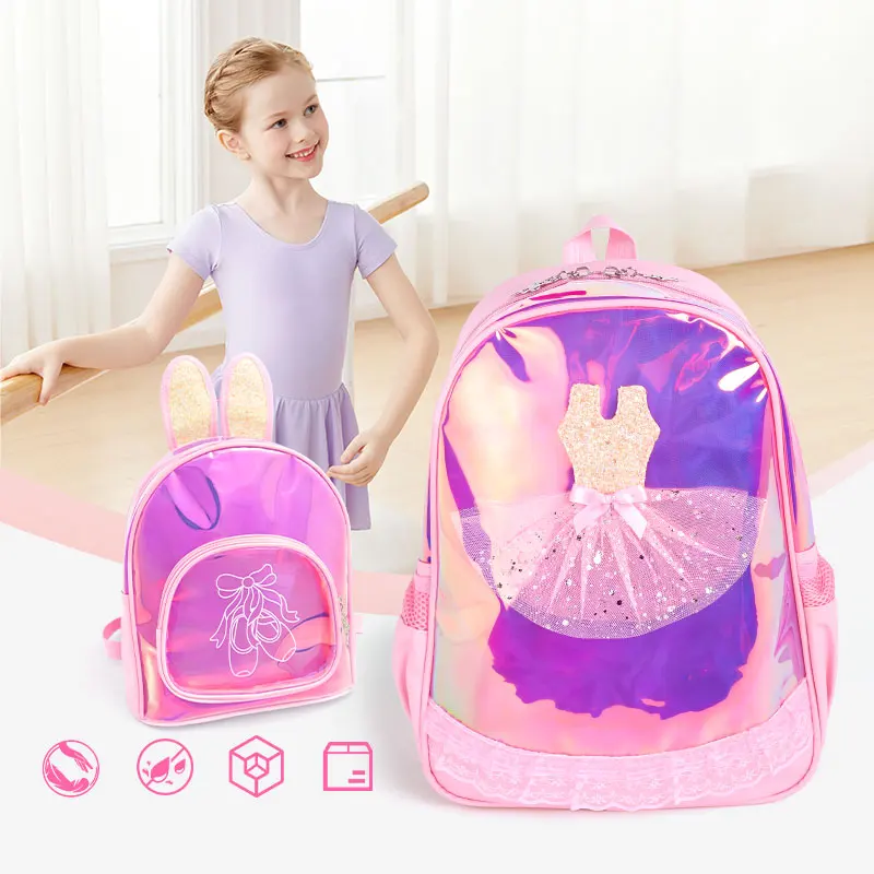 Girls Laser Ballet Dance Bag Kids Training Shoulder Backpack Dance Handbag Children Waterproof PU Backpack Ballerina Bag