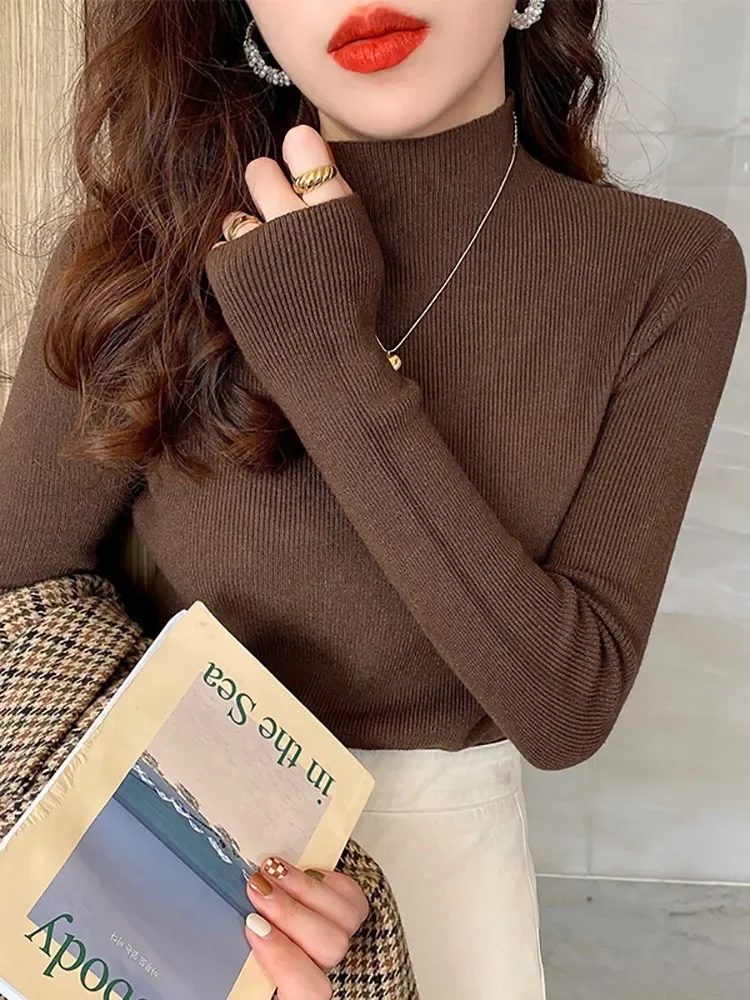 ZJAISS 2026 New Turtleneck Sweater Women Fashion Stretch Tops Women Knitted Pullovers Long Sleeve Bottoming Knitted Sweater