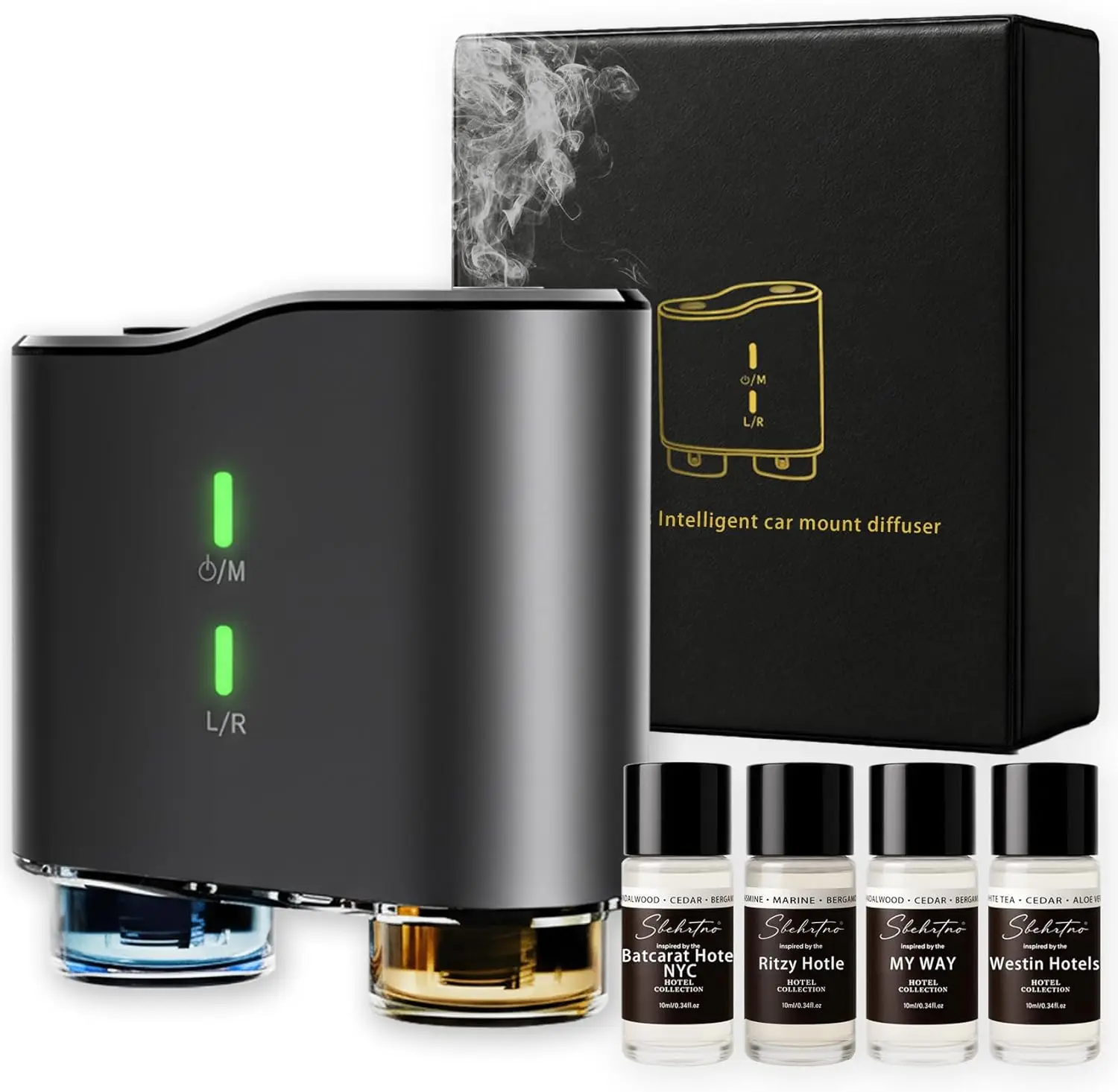Waterless Car Diffuser Kit With 4 Fragrance Oils – Luxury Hotel Inspired Aromatherapy Air Freshener For Car, Vehicle, Office