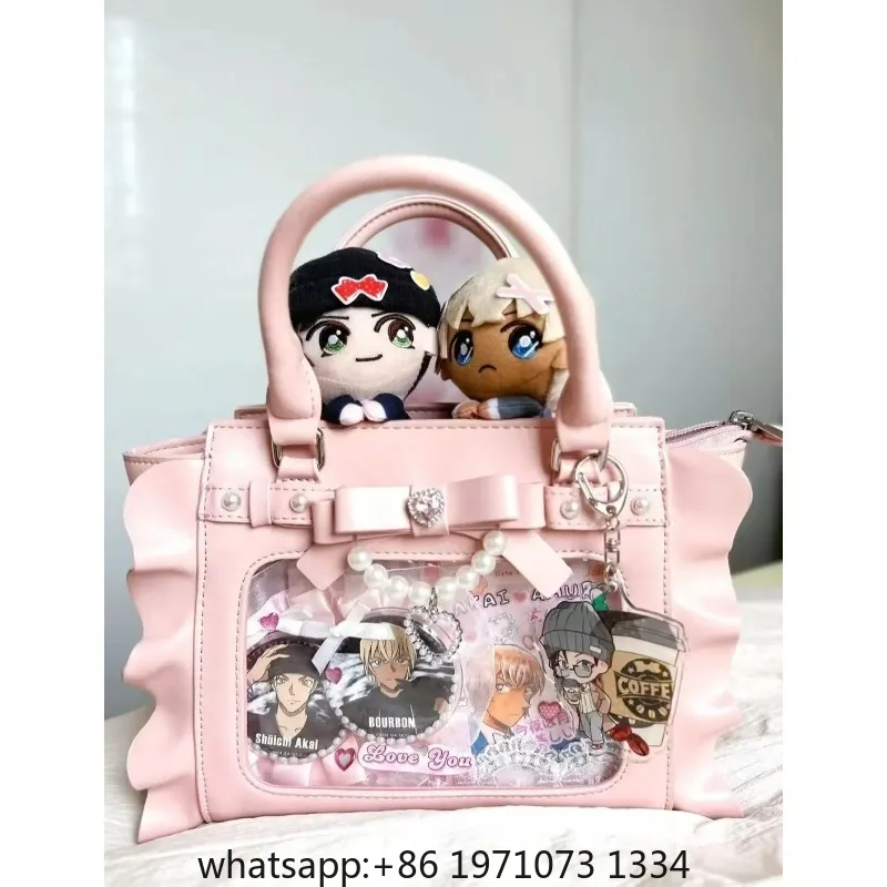 Harajuku Square Pink Ita Bag Women New Japanese Pearl Handle Messenger Bag Wallet Female Sweet Cute Crossbody Bags Aesthetic